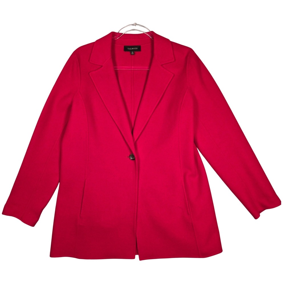 Talbots NWOT Wool Blazer Overcoat Women 10 Red One Button Jacket Classic Bold